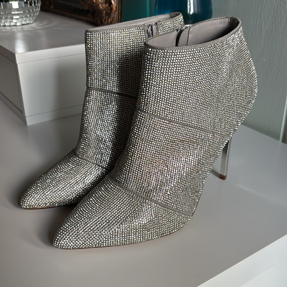 STEVE MADDEN Elysia Rhinestone Booties with Chrome Heel (Size 9)